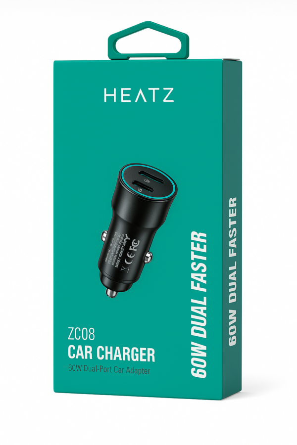 Зарядно за кола Heatz 60W Black (USB-C + USB-C)
