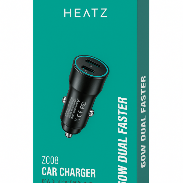 Зарядно за кола Heatz 60W Black (USB-C + USB-C)