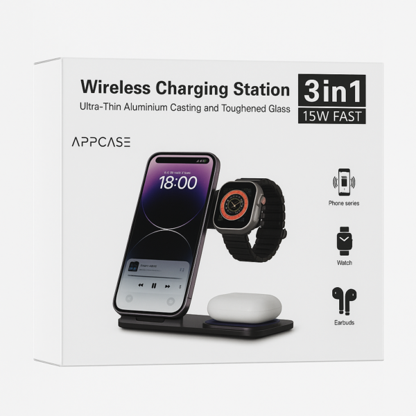 Безжично зарядно AppCase Magnetic Field 3in1 15W Black