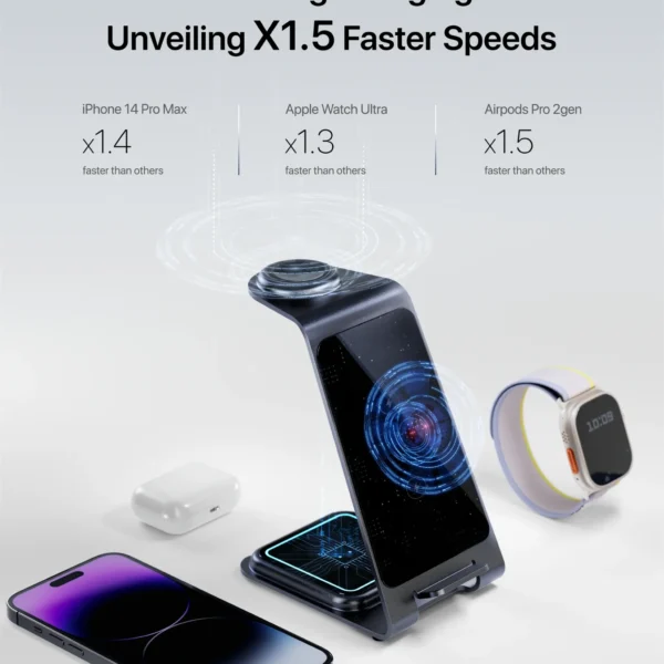 Безжично зарядно AppCase Omni Power 3in1 15W Black