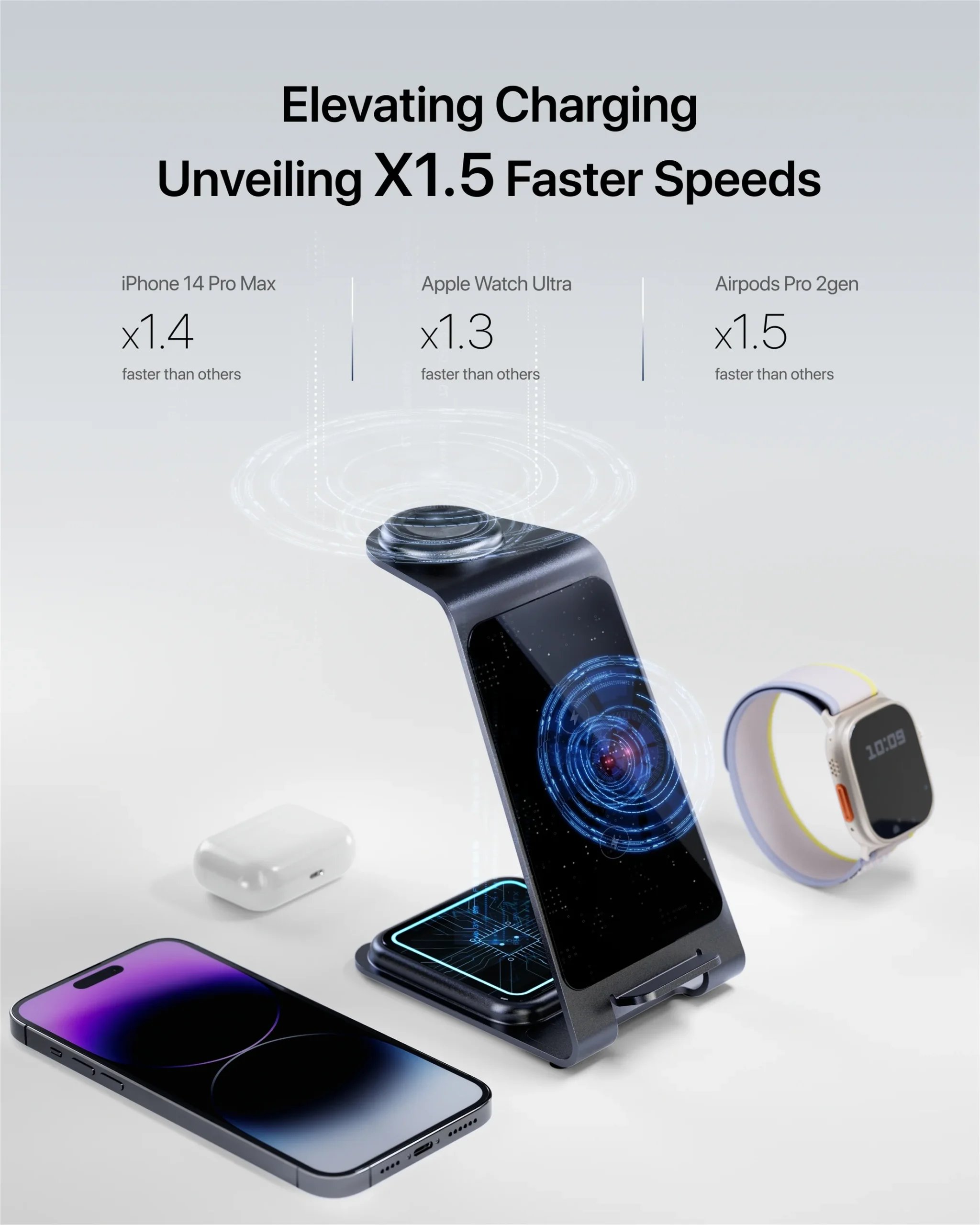 Безжично зарядно AppCase Omni Power 3in1 15W White - Image 3